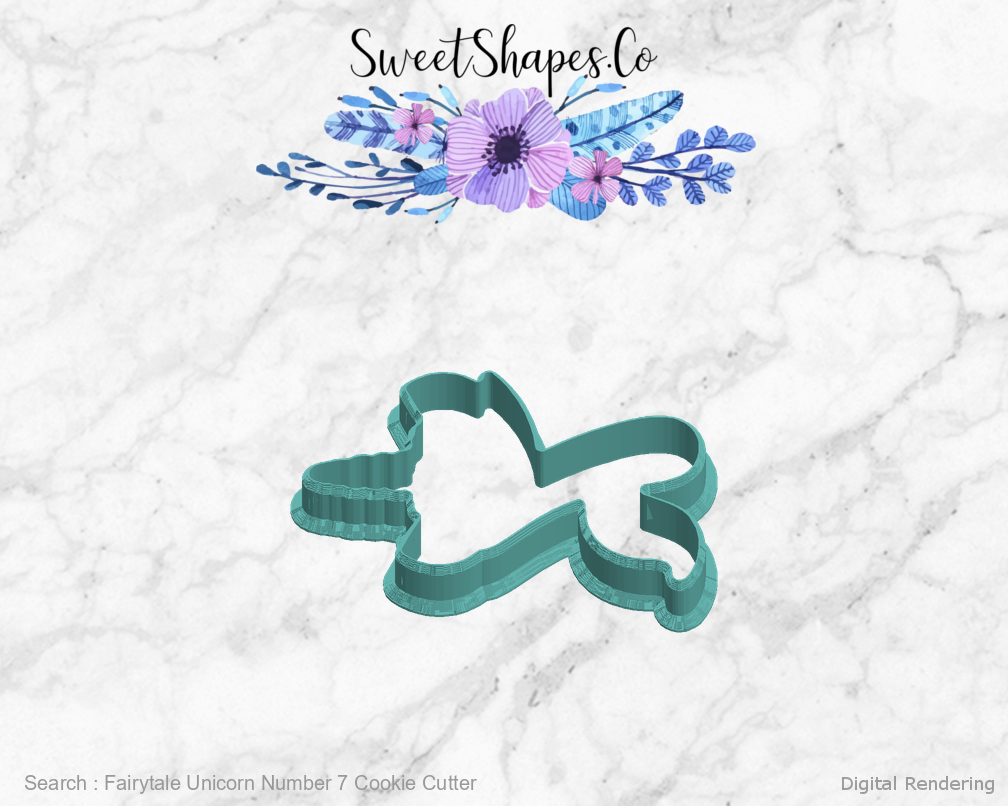 Fairytale Unicorn Number 7 Cookie Cutter — left view