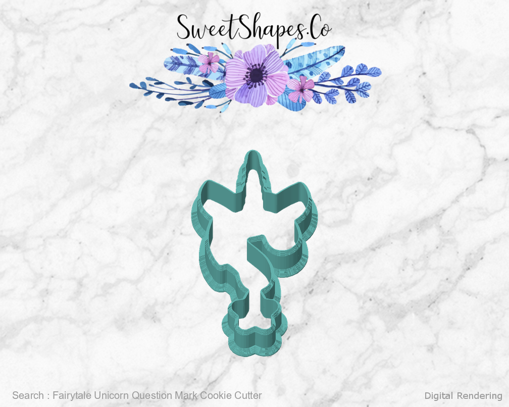 Fairytale Unicorn Question Mark Cookie Cutter — front view