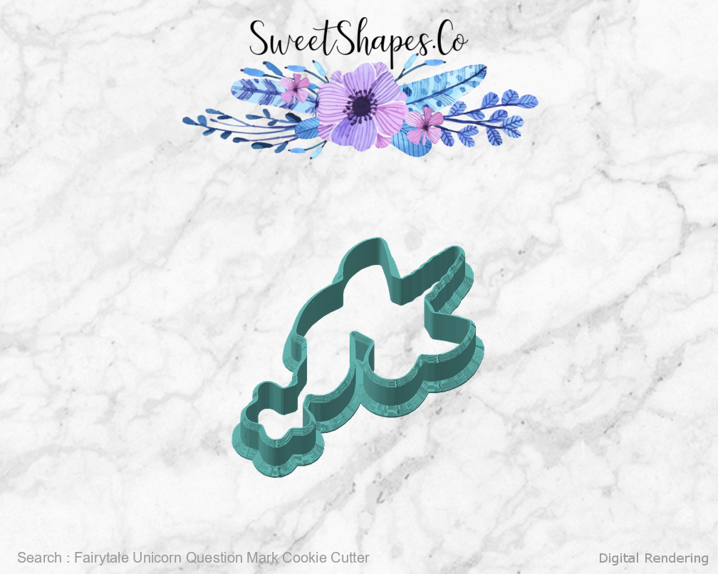 Fairytale Unicorn Question Mark Cookie Cutter — angled front view