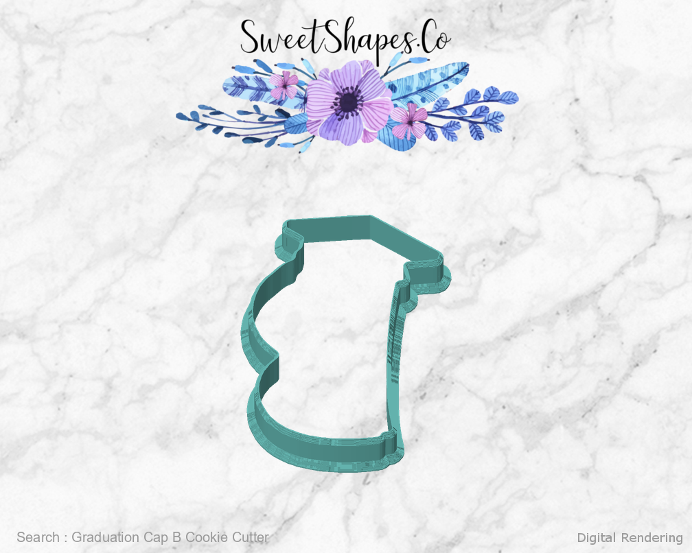 Graduation Cap B Cookie Cutter — front view