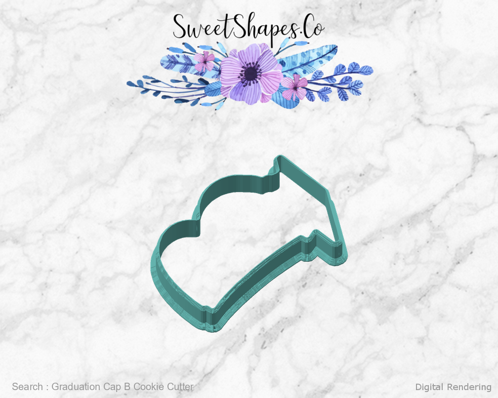 Graduation Cap B Cookie Cutter — angled front view