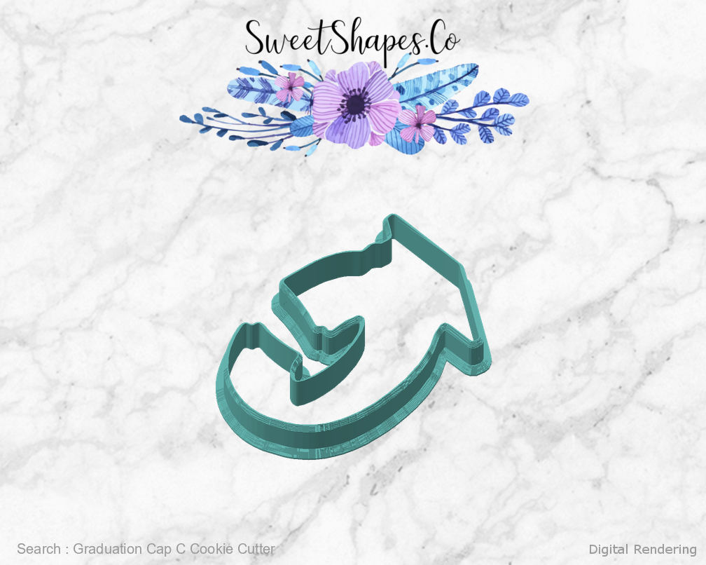 Graduation Cap C Cookie Cutter — angled front view