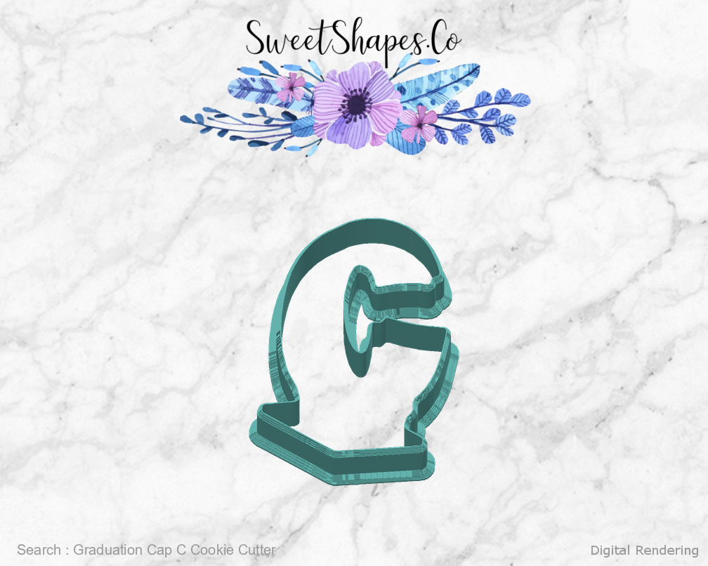 Graduation Cap C Cookie Cutter — back view