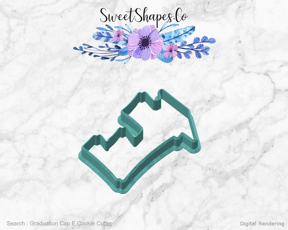 Graduation Cap E Cookie Cutter — angled front view