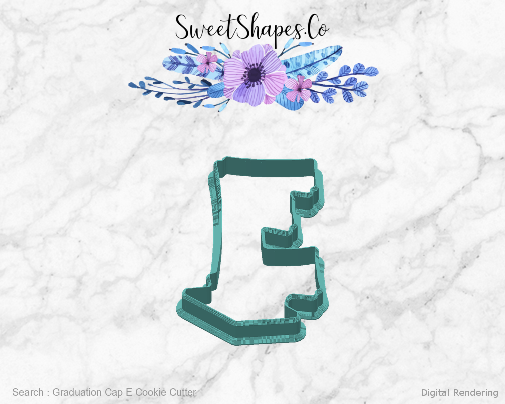 Graduation Cap E Cookie Cutter — back view