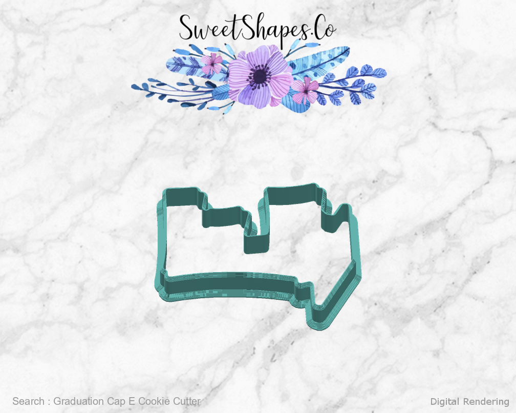 Graduation Cap E Cookie Cutter — right view