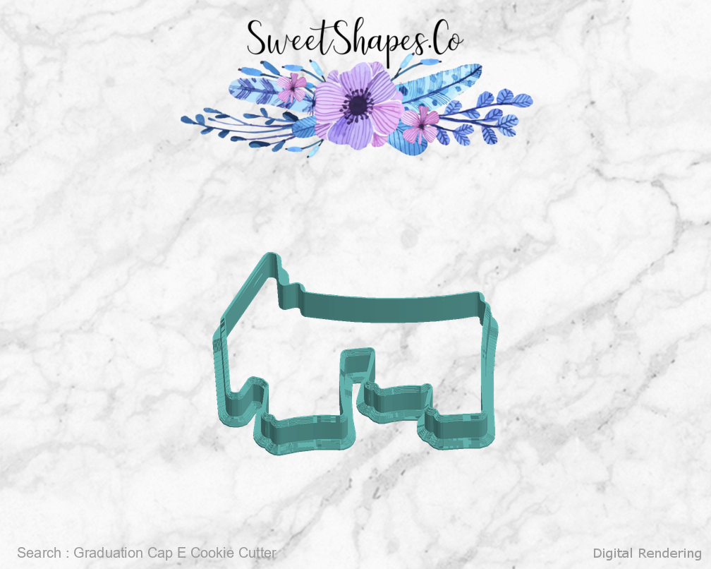 Graduation Cap E Cookie Cutter — left view