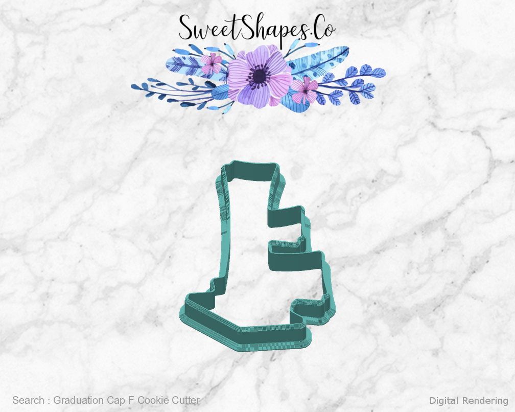 Graduation Cap F Cookie Cutter — back view