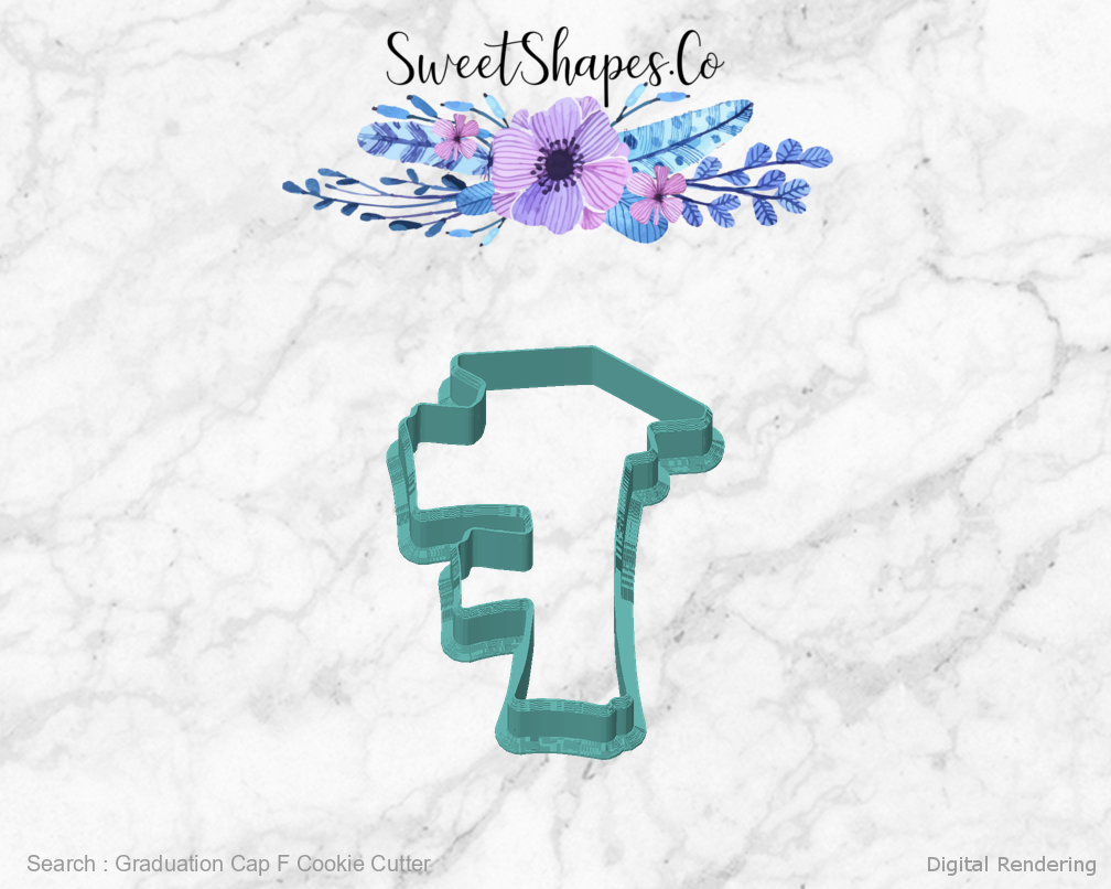 Graduation Cap F Cookie Cutter — front view