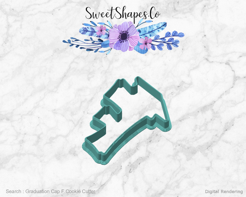 Graduation Cap F Cookie Cutter — angled front view