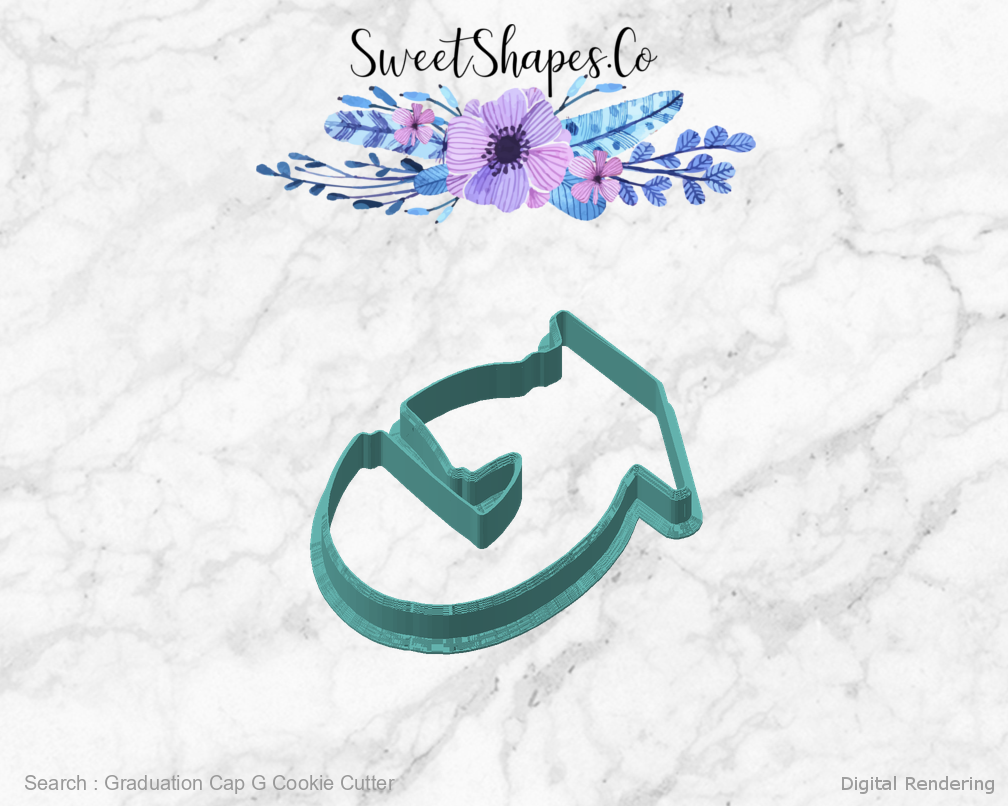 Graduation Cap G Cookie Cutter — angled front view