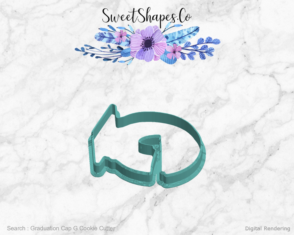 Graduation Cap G Cookie Cutter — left view