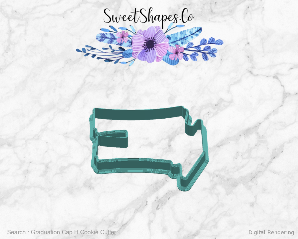 Graduation Cap H Cookie Cutter — right view