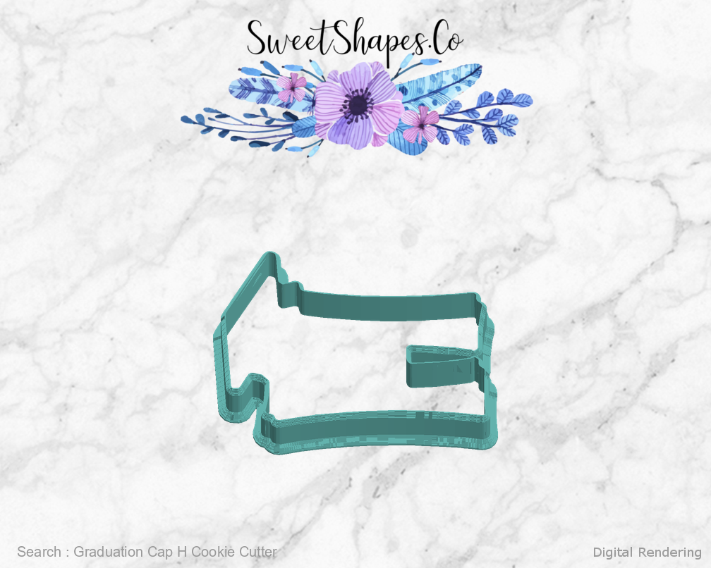 Graduation Cap H Cookie Cutter — left view