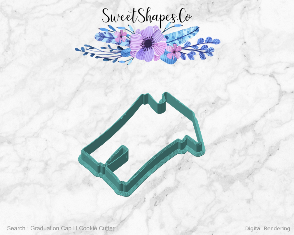 Graduation Cap H Cookie Cutter — angled front view