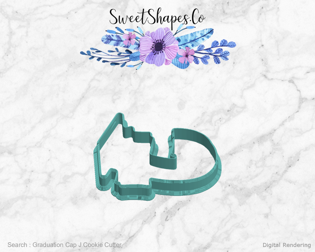 Graduation Cap J Cookie Cutter — left view