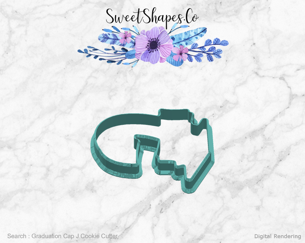 Graduation Cap J Cookie Cutter — right view