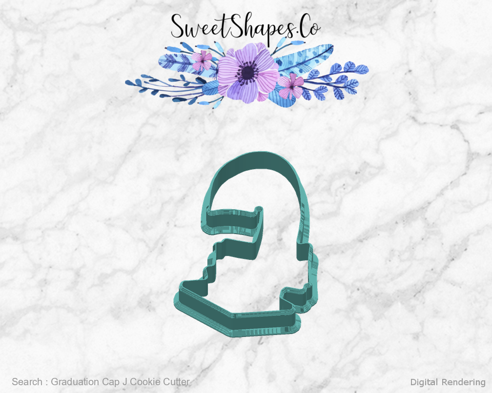 Graduation Cap J Cookie Cutter — back view
