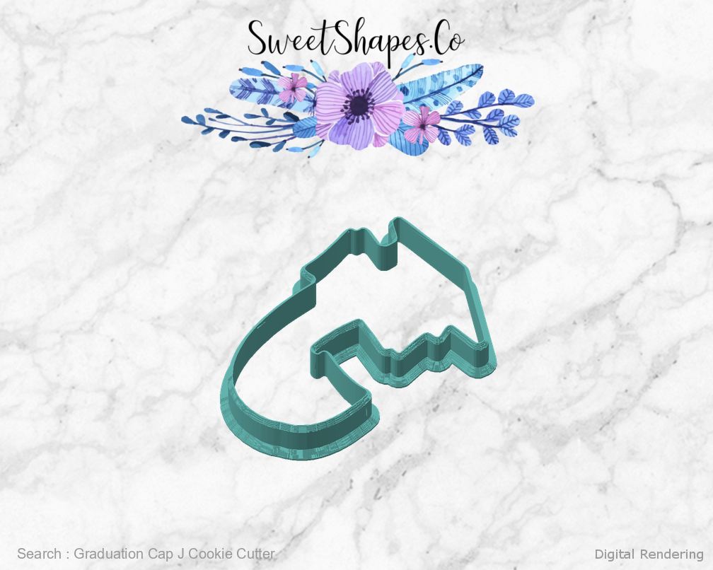 Graduation Cap J Cookie Cutter — angled front view