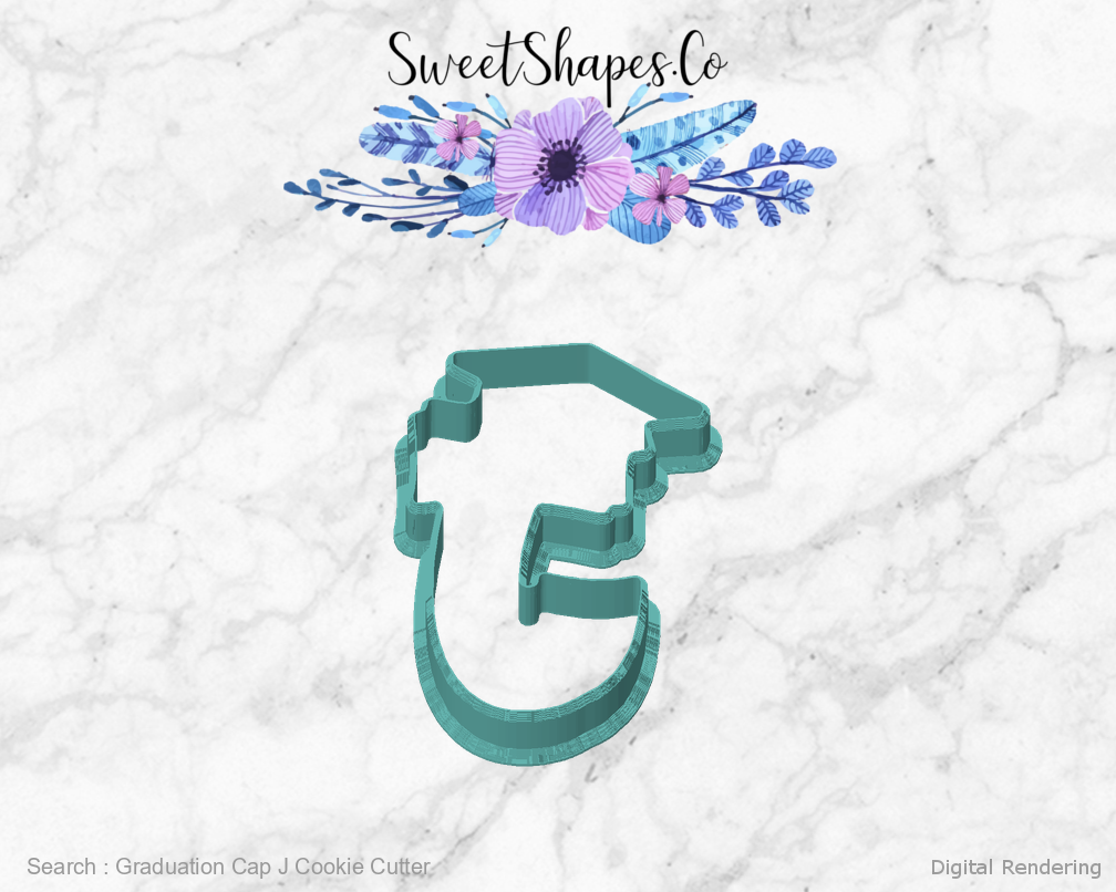 Graduation Cap J Cookie Cutter — front view