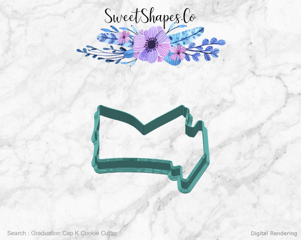 Graduation Cap K Cookie Cutter — right view