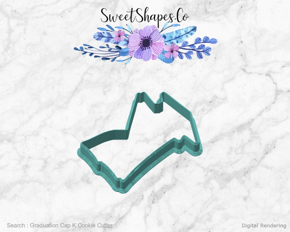 Graduation Cap K Cookie Cutter — angled front view