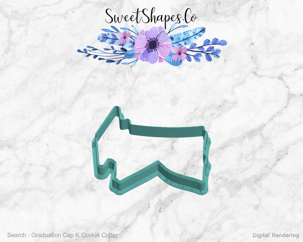 Graduation Cap K Cookie Cutter — left view