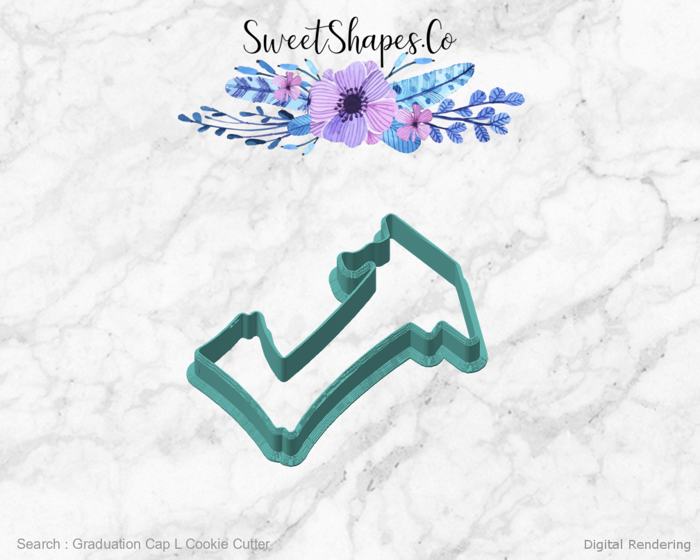Graduation Cap L Cookie Cutter — angled front view