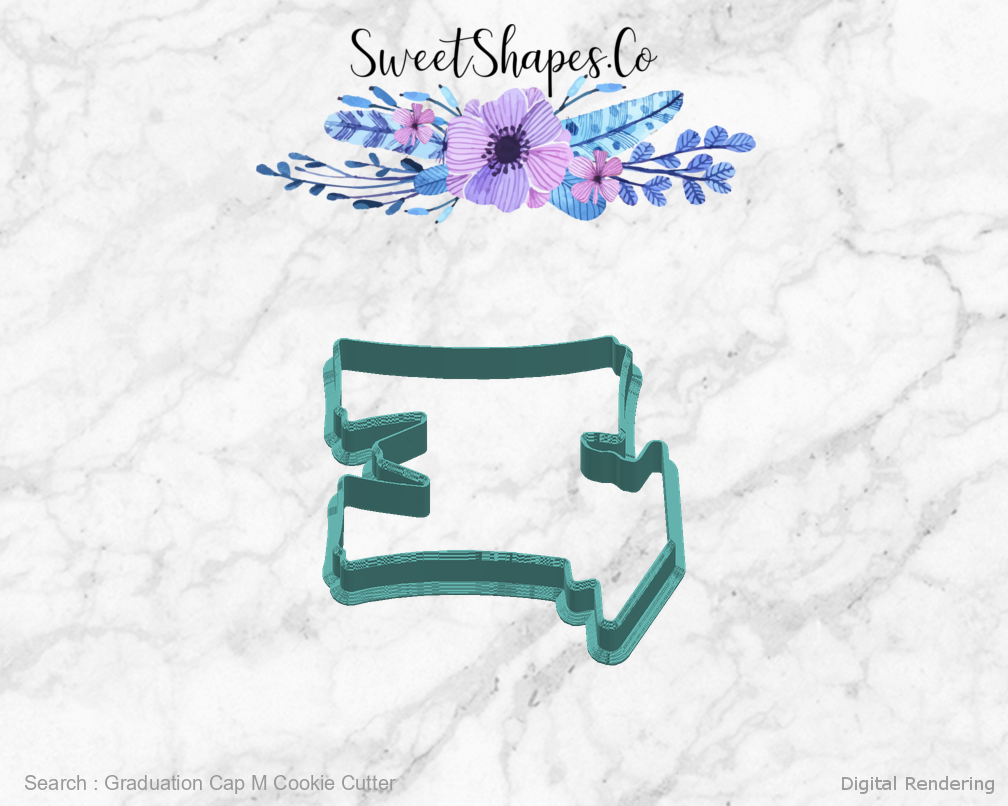 Graduation Cap M Cookie Cutter — right view