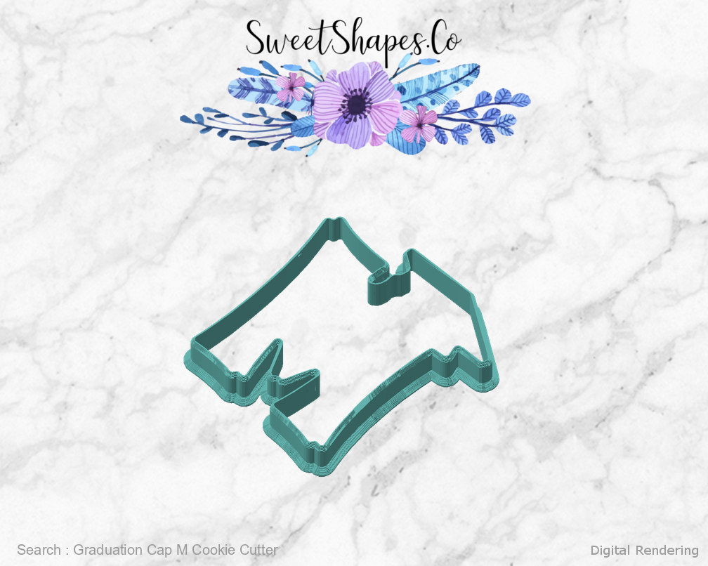 Graduation Cap M Cookie Cutter — angled front view