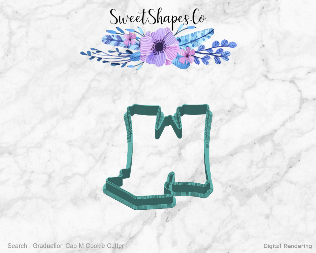 Graduation Cap M Cookie Cutter — back view