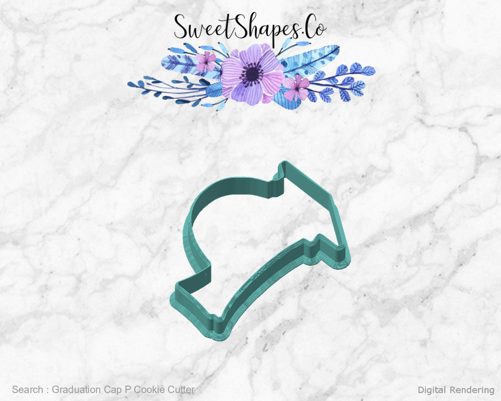 Graduation Cap P Cookie Cutter — angled front view