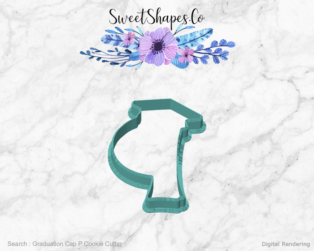 Graduation Cap P Cookie Cutter — front view