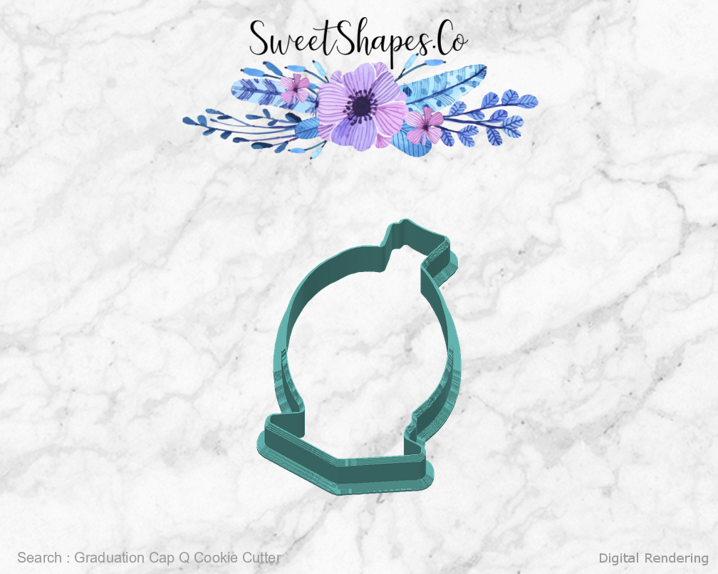 Graduation Cap Q Cookie Cutter — back view