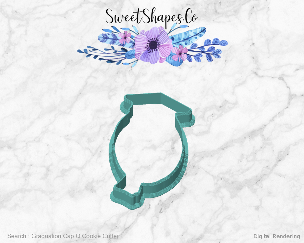 Graduation Cap Q Cookie Cutter — front view