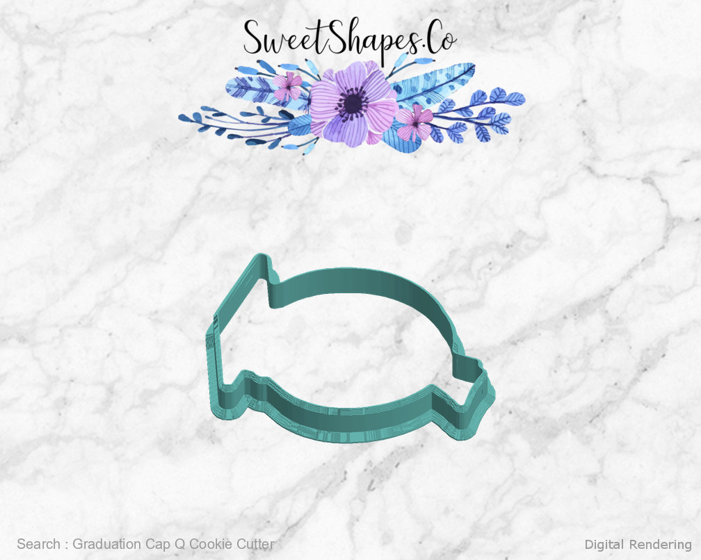 Graduation Cap Q Cookie Cutter — left view