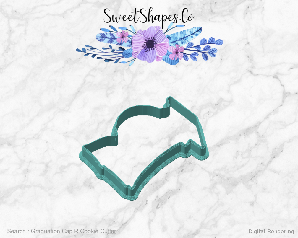 Graduation Cap R Cookie Cutter — angled front view