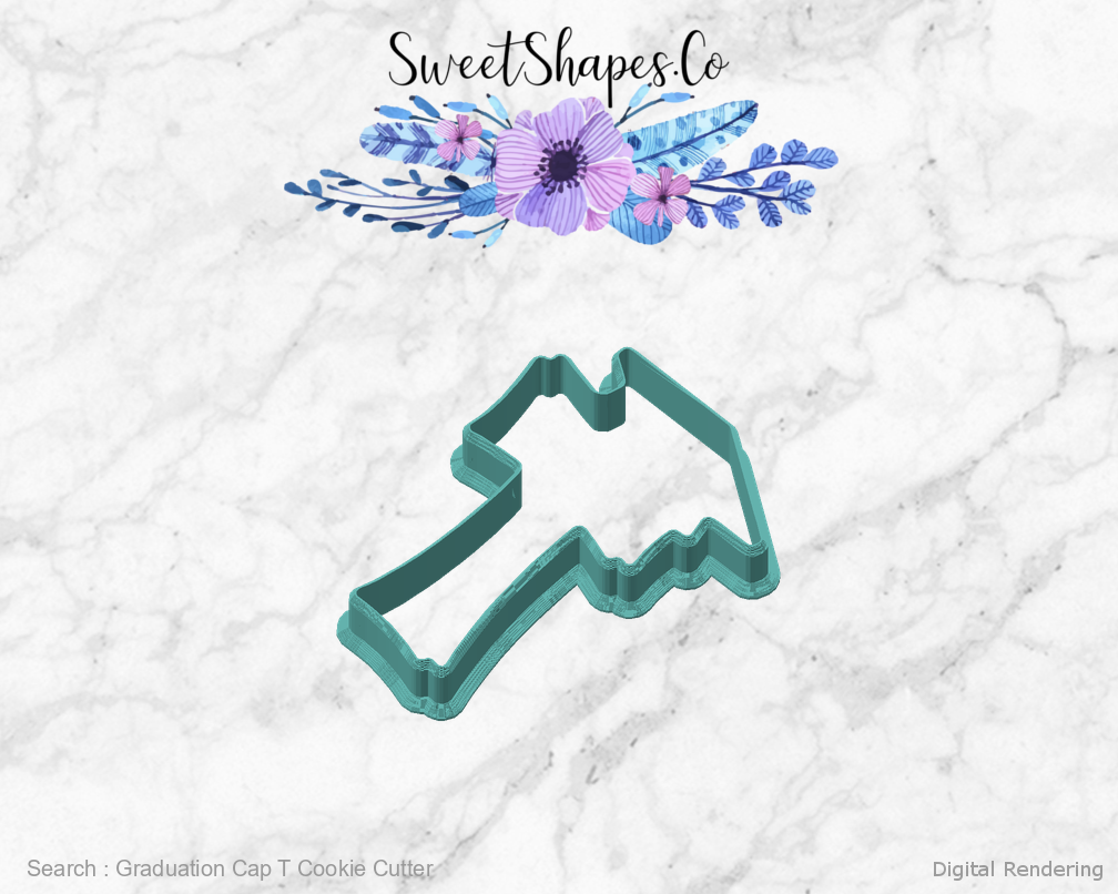 Graduation Cap T Cookie Cutter — angled front view