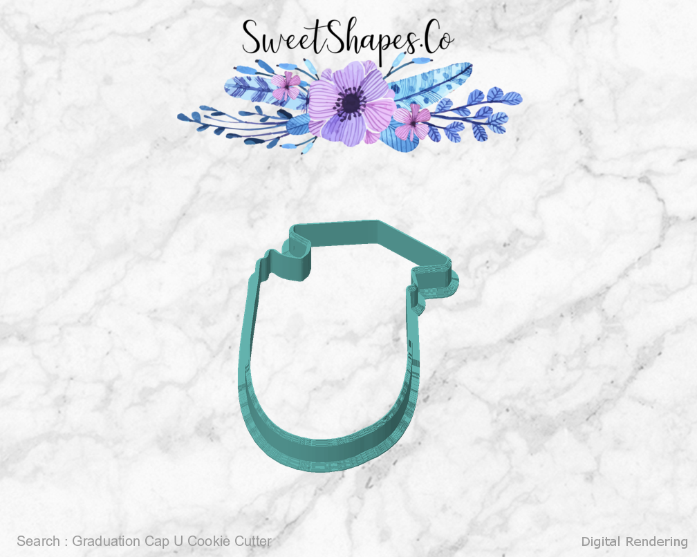 Graduation Cap U Cookie Cutter — front view