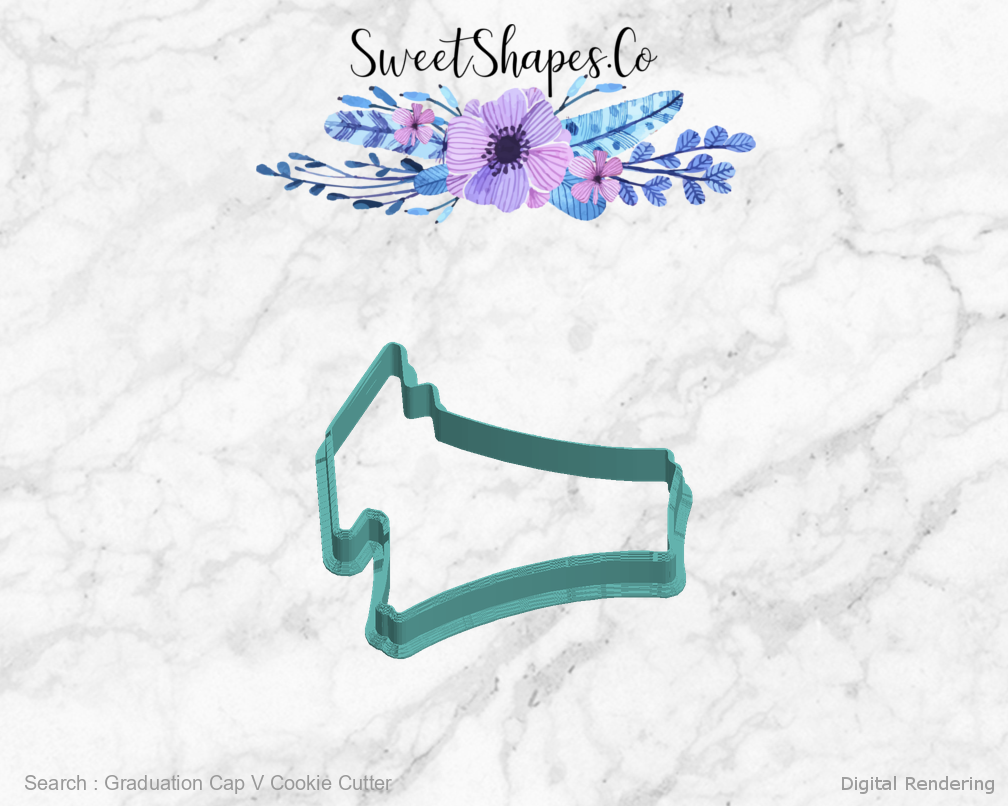 Graduation Cap V Cookie Cutter — left view
