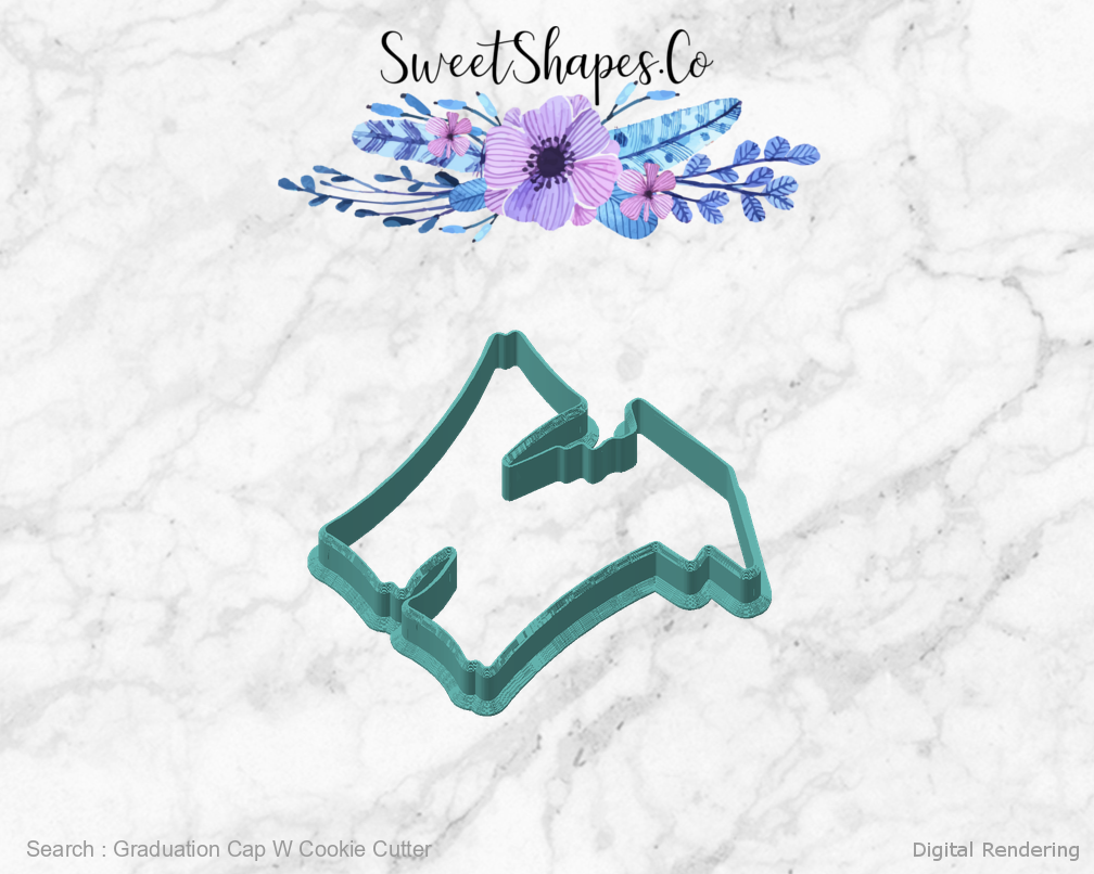 Graduation Cap W Cookie Cutter — angled front view