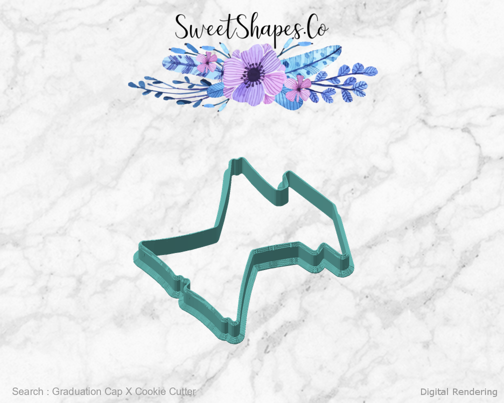 Graduation Cap X Cookie Cutter — angled front view