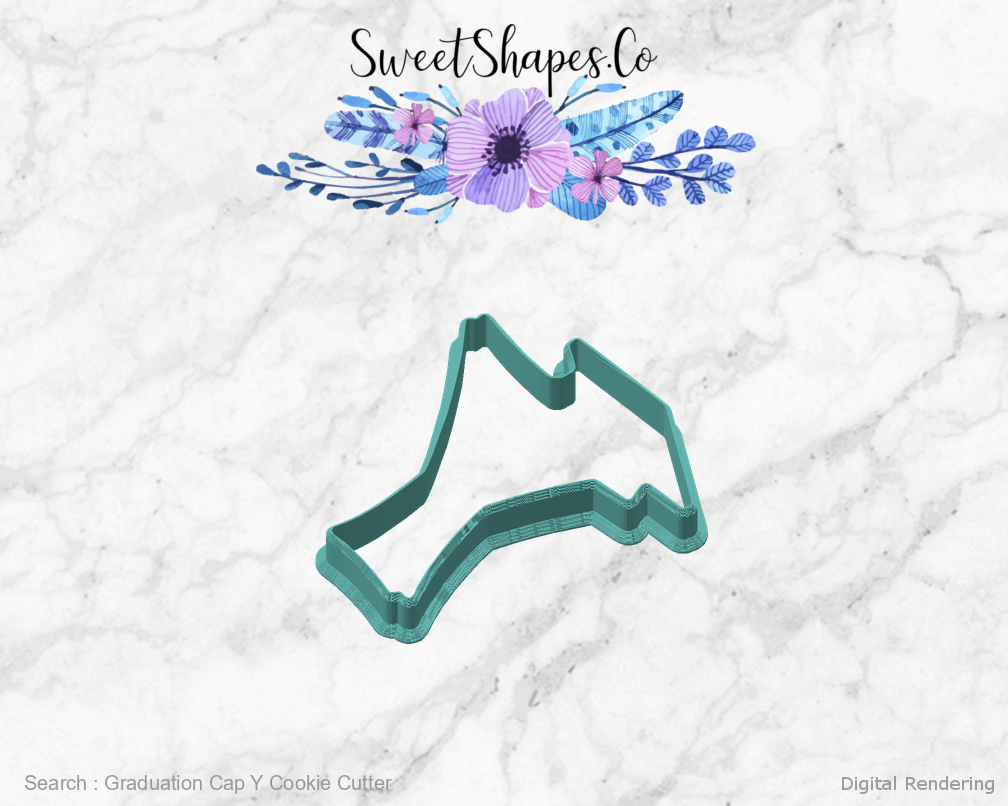 Graduation Cap Y Cookie Cutter — angled front view