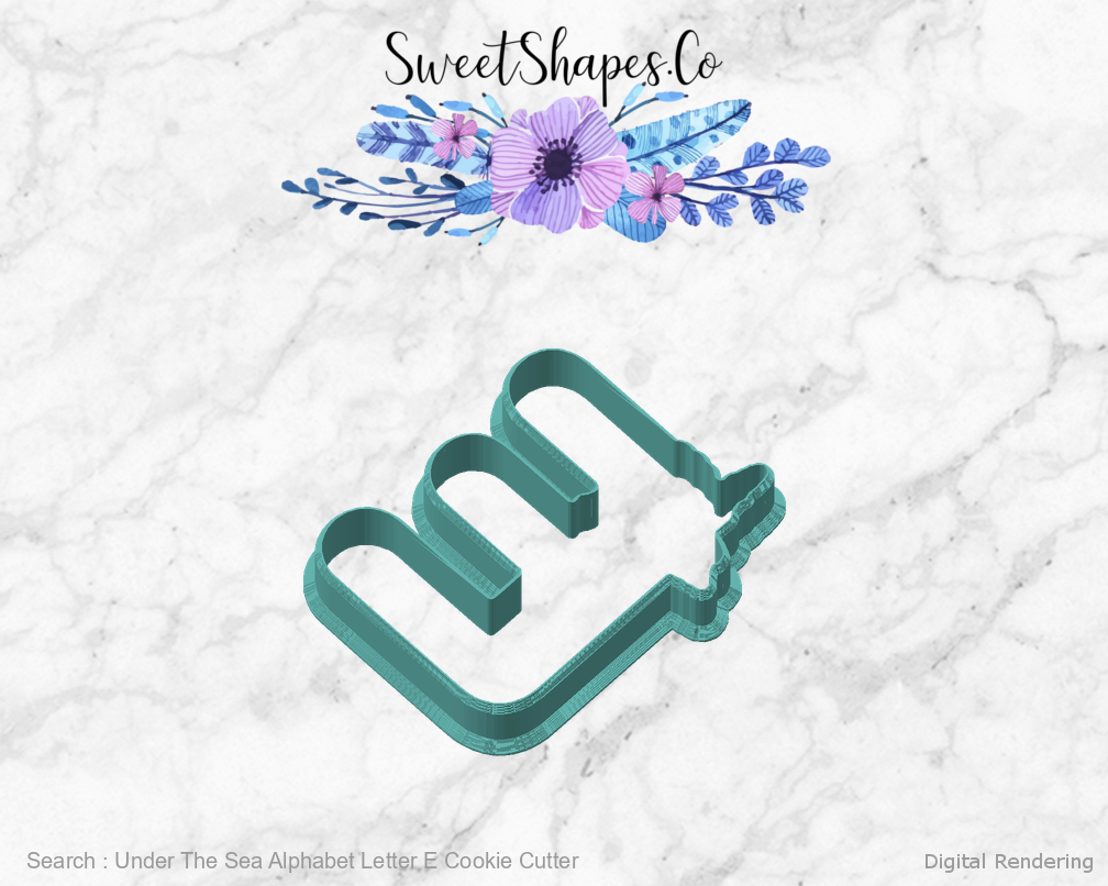 Under The Sea Alphabet Letter E Cookie Cutter — angled front view
