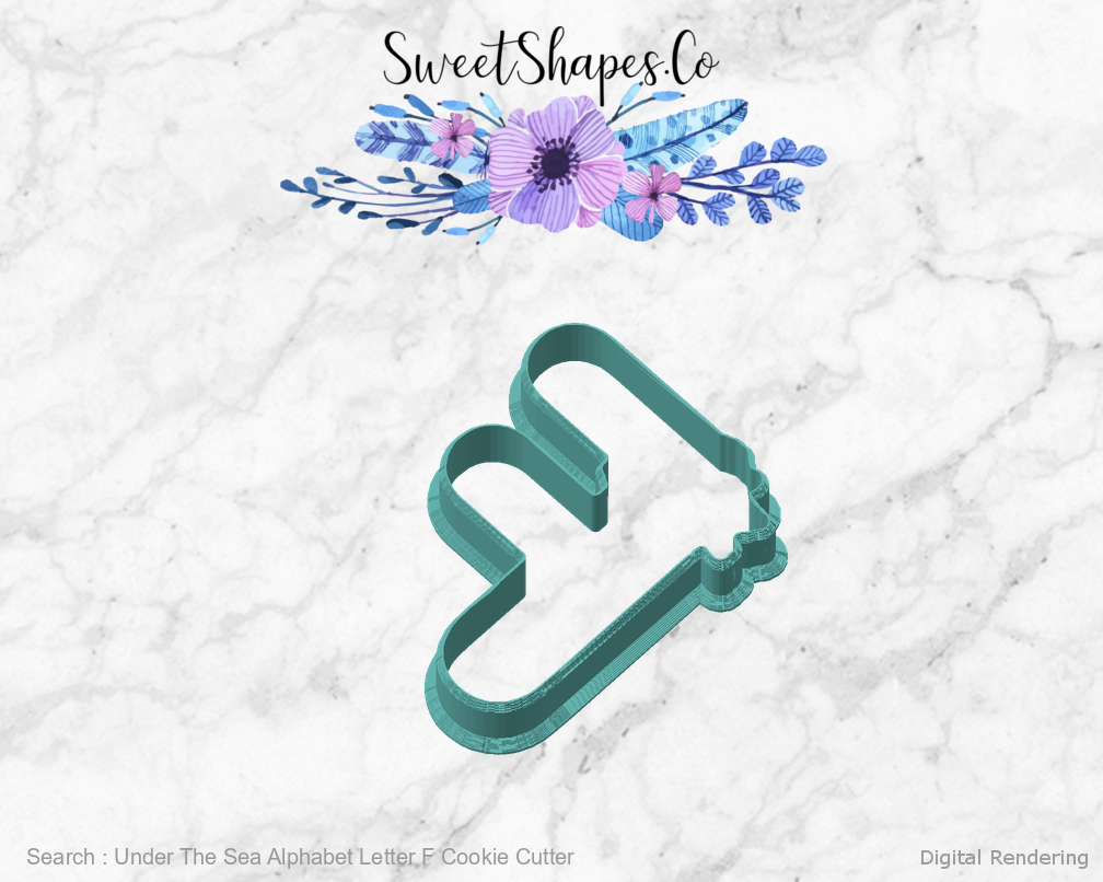 Under The Sea Alphabet Letter F Cookie Cutter — angled front view