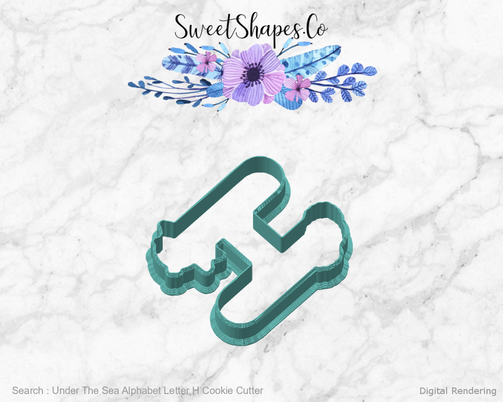 Under The Sea Alphabet Letter H Cookie Cutter — angled front view