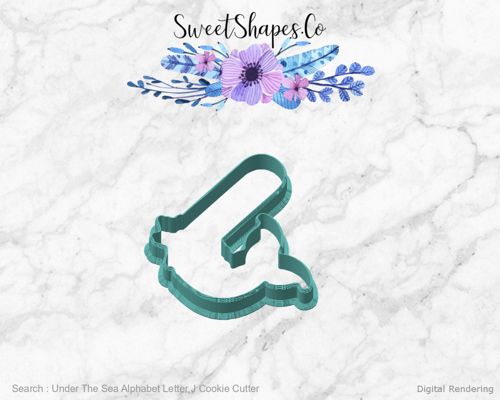 Under The Sea Alphabet Letter J Cookie Cutter — angled front view