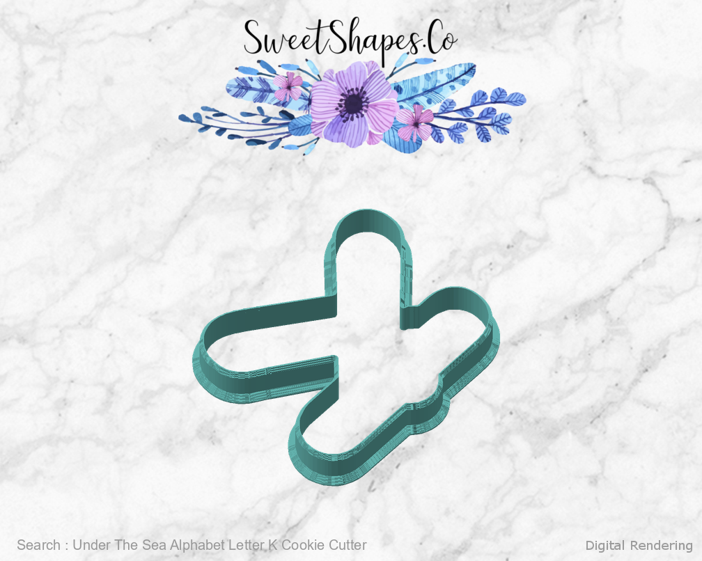 Under The Sea Alphabet Letter K Cookie Cutter — angled front view