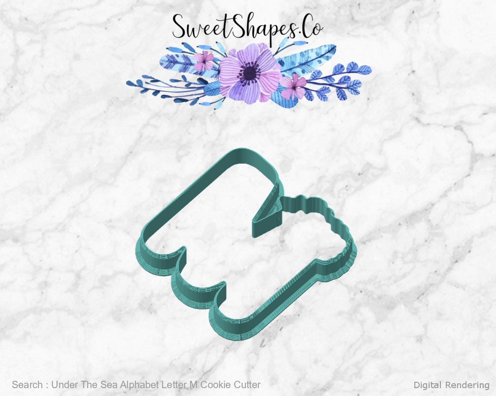 Under The Sea Alphabet Letter M Cookie Cutter — angled front view