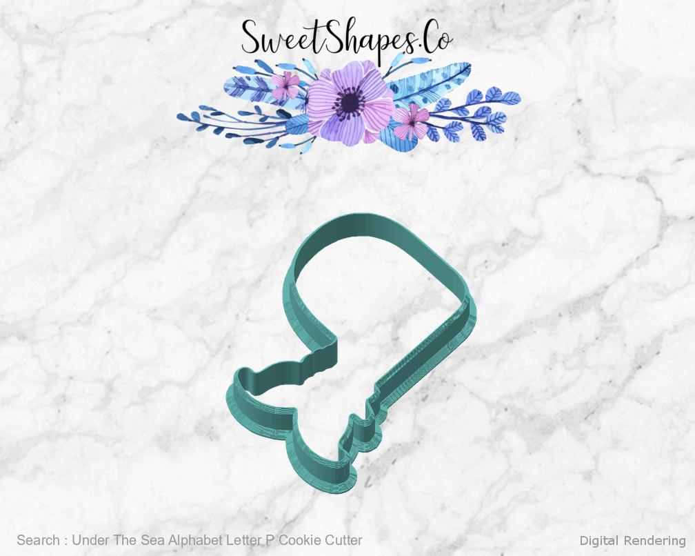Under The Sea Alphabet Letter P Cookie Cutter — angled front view